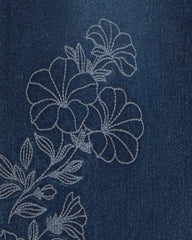 Girls Floral Denim Wide-Leg Jeans - Dark Wash