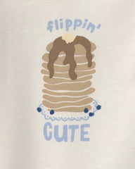 Baby Girl 'Flippin' Cute' Pancake Long-Sleeve Graphic Bodysuit - Cream