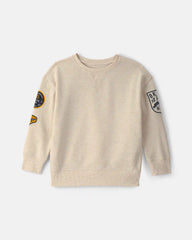 Boys Logo Patch French Terry Pullover Sweatshirt - Cream