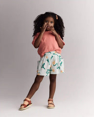 Toddler Girl Swing Shorts with Pockets in Floral Print - Light Green