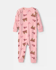 Toddler Girl 1-Piece Bears & Bows DreamPlush Snug Fit Pajama - Pink