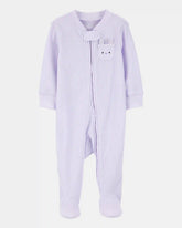 Baby Girl Bunny 2-Way Zip Ribbed Sleep & Play Pajamas - Purple