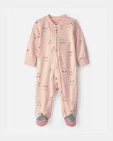 Baby Girl Strawberry 100% Cotton 2-Way Zip Sleep & Play Pajamas - Pink