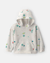Toddler Boy Space Dino French Terry Hoodie - Grey