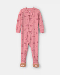 Toddler Girl 1-Piece Bows 100% Cotton Snug Fit Footed Pajama - Pink