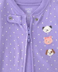 Baby Girl 1-Piece Pets 2-Way Zip 100% Cotton Snug Fit Pajama - Purple