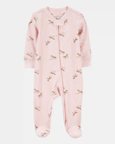 Baby Girl Horse Print 2-Way Zip Ribbed Sleep & Play Pajamas - Pink
