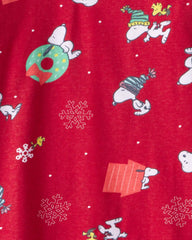 Kids Christmas Peanuts Snoopy Print Long-Sleeve Graphic Tee - Red
