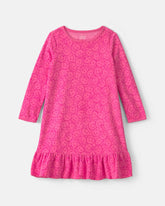 Girls Smiley Face Fleece Loose Fit Night Gown - Pink