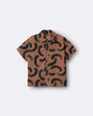 Toddler Boy Button-Down Short-Sleeve Shirt in Abstract Print - Brown
