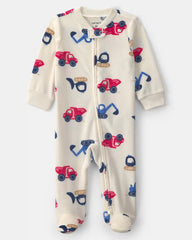Baby Boy Construction 2-Way Zip DreamPlush Sleep & Play Pajamas - Cream