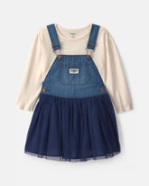 Toddler Girl 2-Piece Chambray Skirtall Set - Blue/Ivory