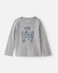 Toddler Boy 'I Can Fix It' Tool Long-Sleeve Graphic Tee - Grey