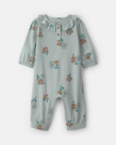Baby Girl Floral Thermal Long-Sleeve Jumpsuit - Green