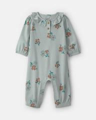 Baby Girl Floral Thermal Long-Sleeve Jumpsuit - Green