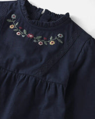 Toddler Girl Organic Cotton Embroidered Peplum Top