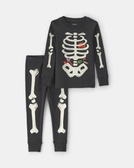 Baby 2-Piece Halloween Glow in the Dark Skeleton 100% Cotton Snug Fit Pajama Set - Black