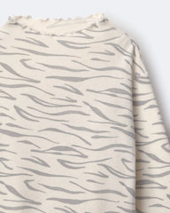 Toddler Girl Mock Neck Ruffle Long-Sleeve Top in Tiger Print - Cream
