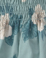 Baby Girl Smocked Linen Dress Made with Organic Cotton in Blue Hibiscus