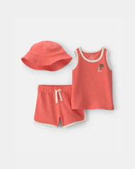 Baby Boy 3-Piece Palm Tree Top & Short Set - Coral