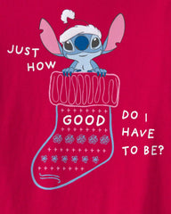 Girls Disney© Stitch Christmas Long-Sleeve Graphic Tee - Red