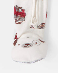 Baby Boy Firetruck 100% Cotton Snug Fit 1-Piece Pajama - White