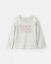 Toddler Girl 'Thankful For My Family' Long-Sleeve Graphic Tee - Grey