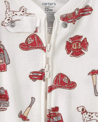 Baby Boy Firetruck 100% Cotton Snug Fit 1-Piece Pajama - White