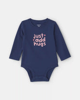 Baby Girl 'Just Add Hugs' Long-Sleeve Graphic Bodysuit - Navy Blue
