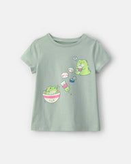 Girls Kawaii Dinosaur Graphic Tee - Green