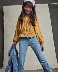 Girls Floral Denim Flare Jeans - Light Wash
