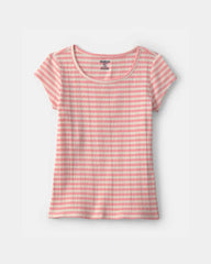 Girls Stripe Ribbed Tee - Pink