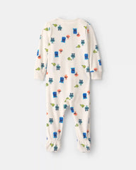 Baby Boy 1-Piece Monster 2-Way Zip DreamPlush Snug Fit Footed Pajama - Cream
