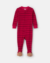 Toddler 1-Piece Striped Reindeer 100% Cotton Snug Fit Footed Pajama - Red