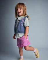 Toddler Girl Embroidered Cropped Vest with Otter Pockets - Slate Blue
