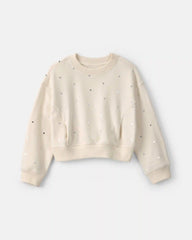 Girls Heart Fleece Pullover Sweatshirt - Cream