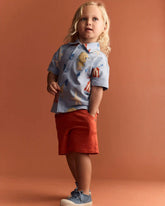 Toddler Boy Button-Down Short-Sleeve Shirt in Circus Print - Blue
