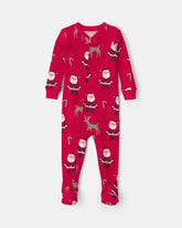 Toddler 1-Piece Beige Santa Christmas 100% Cotton Snug Fit Footed Pajama - Red