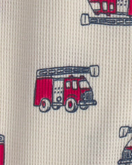Toddler Boy 1-Piece Firetrucks Thermal Snug Fit Footed Pajama - Cream