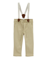 Baby Boy Twill Suspender Pants - Khaki