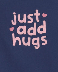 Baby Girl 'Just Add Hugs' Long-Sleeve Graphic Bodysuit - Navy Blue
