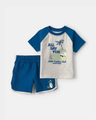 Baby Boy 2-Piece 'All Day Fun' Golf Top & Short Set - Grey/Blue