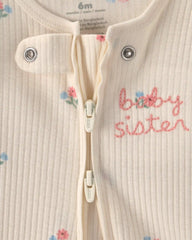 Baby Girl 'Baby Sister' Cotton 2-Way Zip Sleep & Play Pajamas - Ivory
