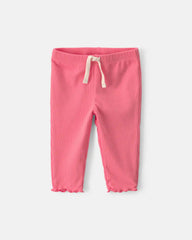 Baby Girl Pull-On Ribbed Leggings - Coral