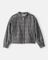 Girls Plaid Cotton Long-Sleeve Fashion Jacket - Grey