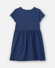 Girls Bow Short-Sleeve Dress - Navy Blue