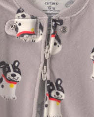 Baby Boy 1-Piece Dog 2-Way Zip DreamPlush Snug Fit Footed Pajama - Grey