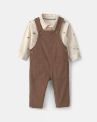 Baby Boy 2-Piece Twill Long-Sleeve Overall Set - Brown
