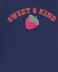 Toddler Girl 2-Piece 'Sweet & Kind' Strawberry Sweatshirt & Pant Set - Navy Blue