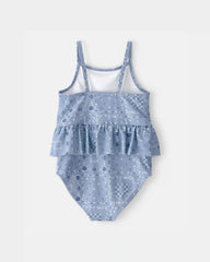 Toddler Girl Bandana Floral 1-Piece Swimsuit - Blue